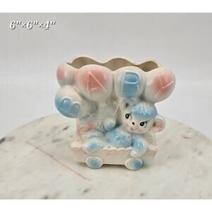 Vintage INARCO E-3132 Kitschy Whismical Teddy Bear Baby Planter Balloons Japan